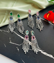 Load image into Gallery viewer, American diamond Tassel Silver dangling Earrings
