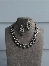 Load image into Gallery viewer, Lena-Blue American Diamond Invisible Setting Dainty Victorian Finish necklace set
