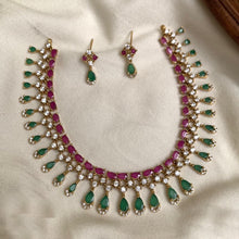 Load image into Gallery viewer, Ruby Green Cz Dainty Ethnic Temple Necklace set
