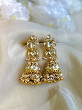 Load image into Gallery viewer, Pachi Kundan Brass White layered Jhumka Designer Earrings
