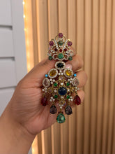 Load image into Gallery viewer, Stone Statement Designer Sabya inspired Stone Heritage Cz earrings

