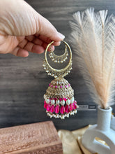 Load image into Gallery viewer, Big Jumbo polki Bahubali pearl jhumki earrings with maangtikka

