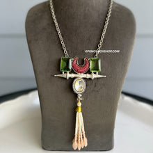 Load image into Gallery viewer, Kundan Sea Green Natural Stone Afghani German Silver Long Pendant necklace
