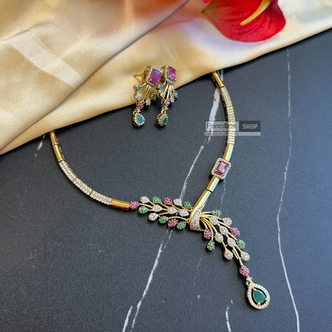 Golden Ruby Green Kundan Polki Hasli Temple Necklace set