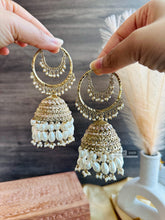 Load image into Gallery viewer, Big Jumbo polki Bahubali pearl jhumki earrings with maangtikka
