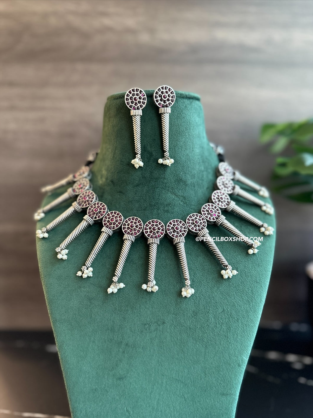 German Silver ruby Statement Necklace set
