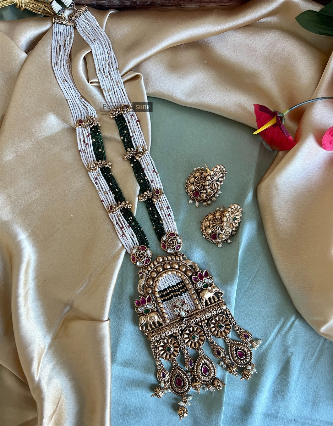 Elephant Kundan Pearl long Statement Designer Premium Necklace set