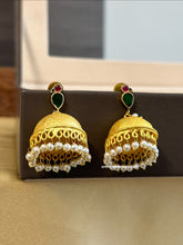 Load image into Gallery viewer, Pachi kundan Bird Golden Brass Pearl Jhumka earrings
