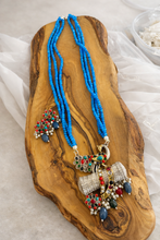 Load image into Gallery viewer, German silver blue Multicolor long Peacock Pachi kundan Necklace set
