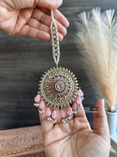 Load image into Gallery viewer, Big Jumbo polki Bahubali pearl jhumki earrings with maangtikka
