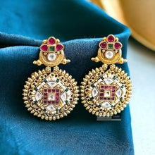 Load image into Gallery viewer, LEELA Multicolor Temple Kemp stone ethnic Gold Finish earrings
