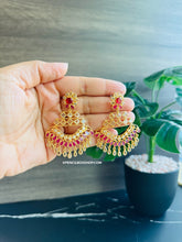 Load image into Gallery viewer, 14k gold plated Simple dainty earrings Ruby chandbali drops
