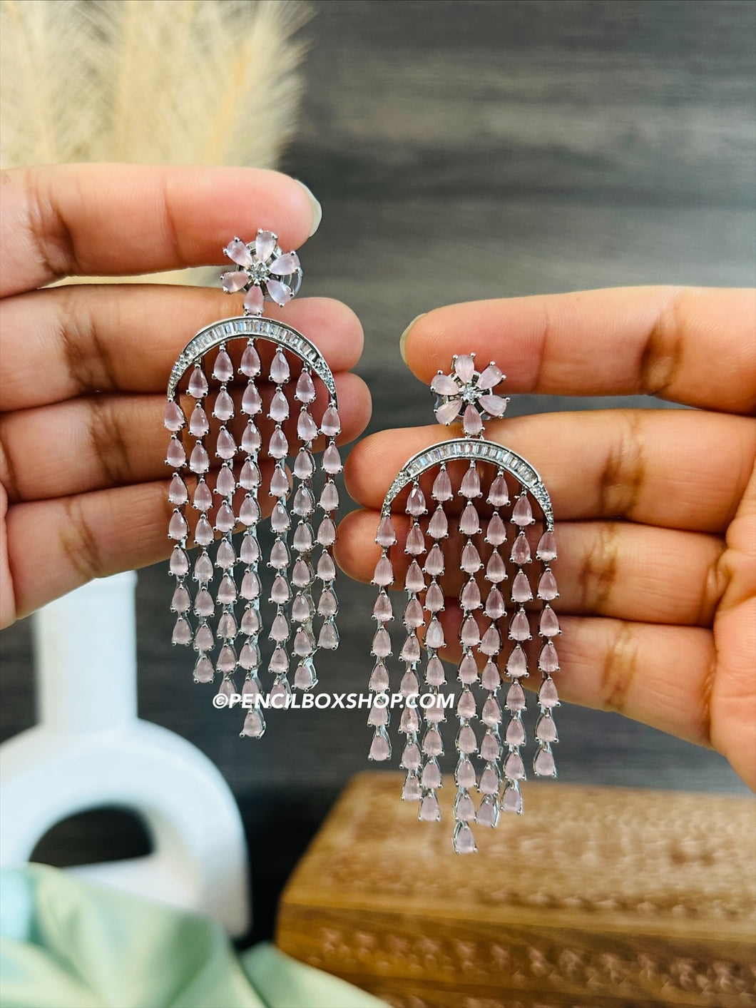 American diamond tassel Long waterfall Dangling Earrings