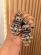 Load image into Gallery viewer, Elephant Victorian Hydro American Diamond premium Cz Danglers Statement Earrings
