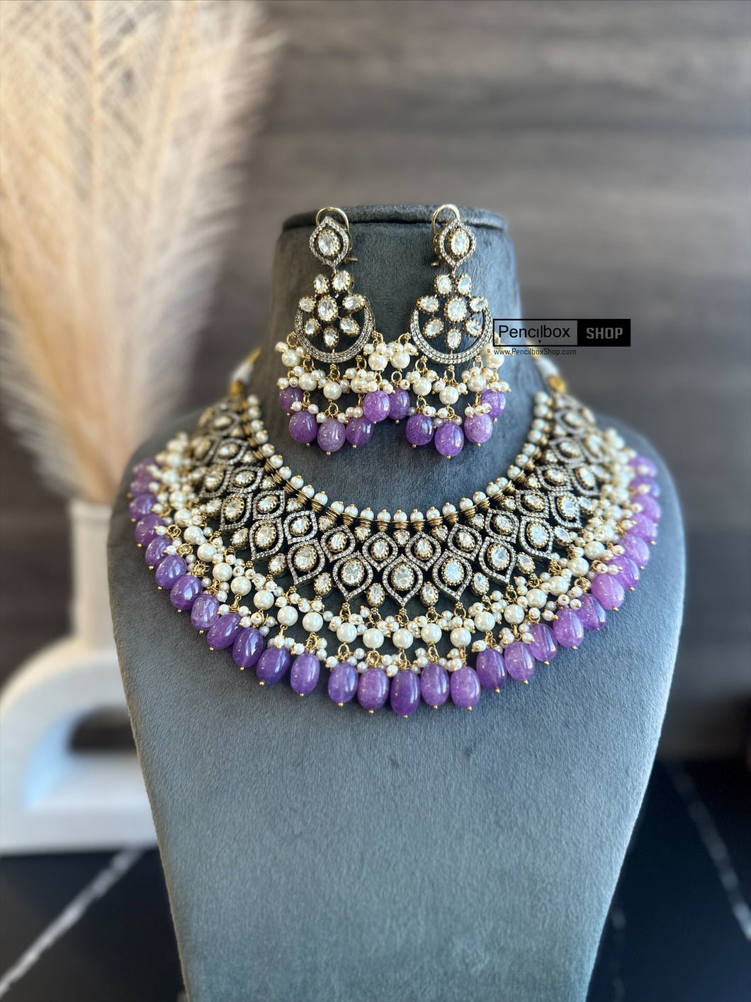 Purple Golden moissanite Premium  Statement Necklace set