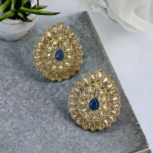 Load image into Gallery viewer, Polki Golden Antique Finish Tear drop stud earrings
