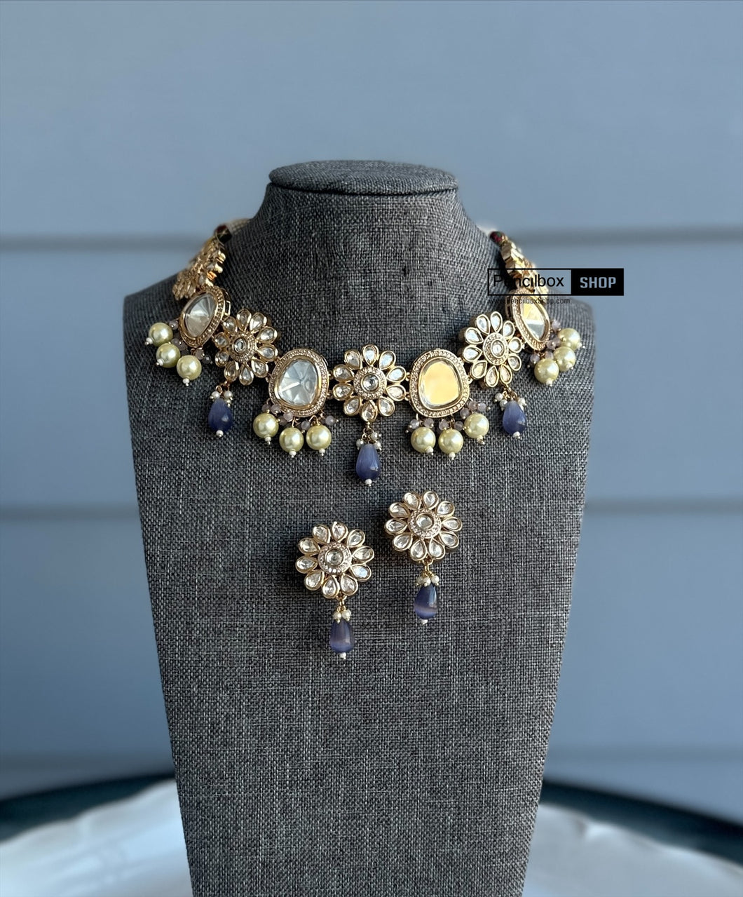 Purple Uncut Kundan American Diamond Necklace set