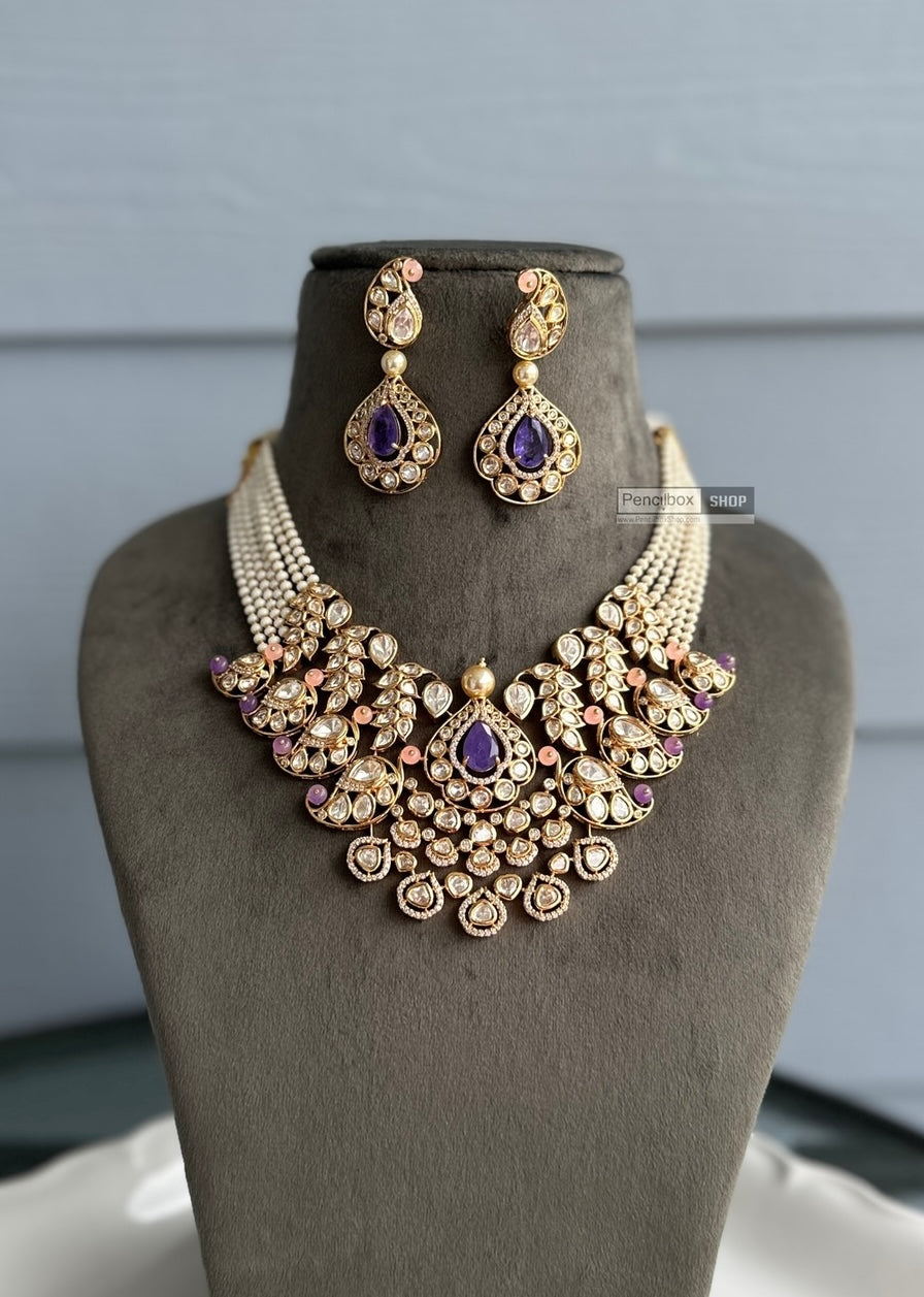 Isabella Purple Pink 22k gold plated tayani Necklace set