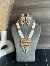 Load image into Gallery viewer, Falak 22k gold plated pink Pearl Long Tayani Premium Necklace set
