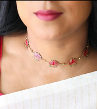 Load image into Gallery viewer, TRENDING enamel Meenakari Lotus Golden Necklace set

