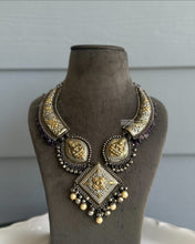 Load image into Gallery viewer, German Silver Purple Lakshmi ji Ghungroo Heavy Necklace set
