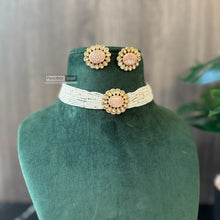 Load image into Gallery viewer, Tayani Gold plated Premium Enamel Pink Mint Choker Necklace set
