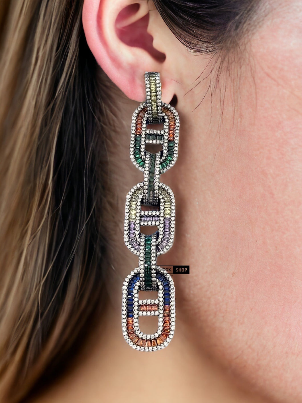 Invisible Long American diamond Multicolor Designer Victorian Earrings