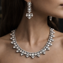 Load image into Gallery viewer, Dainty Victorian Finish Dual tone American Diamond White Necklace set
