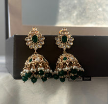Load image into Gallery viewer, 22k gold plated Tayani Green gold plated Jhumki Earrings
