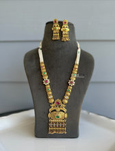Load image into Gallery viewer, Ruby green Gold plated Pearl drop Mala matte finish ethnic temple necklace set
