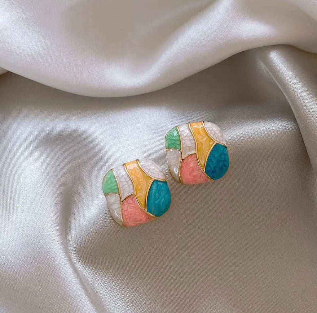 Multicolor Square enamel Stud  Earrings IDW