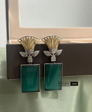 Load image into Gallery viewer, German silver Stone Big Dual Tone Earrings
