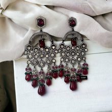 Load image into Gallery viewer, American diamond Long Ruby Victorian Dangling Earrings
