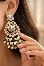 Load image into Gallery viewer, Tayani Enamel cutwork Premium gold plated Long Dangling Earrings
