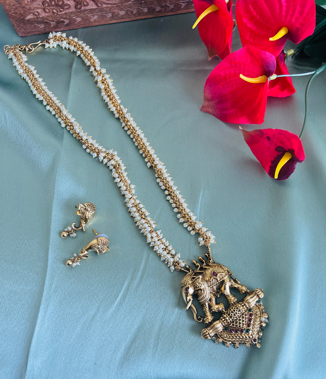 Elephant long pearl  Necklace set