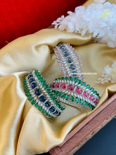 Load image into Gallery viewer, Heera Premium American Diamond Green Blue Silver Statement Kada
