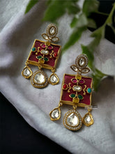 Load image into Gallery viewer, Inlay Square Multicolor Gold plated moissanite Hanging Earrings
