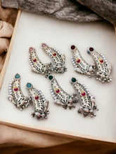 Load image into Gallery viewer, 92.5 Silver coated german silver Peacock Earrings with ghungroo
