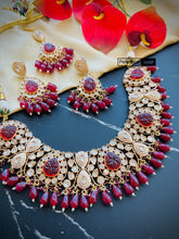 Load image into Gallery viewer, Bridal Ruby Tayani Statement Heavy 22k gold plated necklace set
