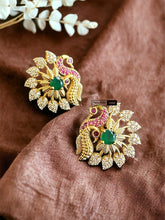 Load image into Gallery viewer, Peacock Multicolor cz Stud Temple earrings
