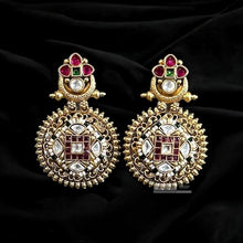 Load image into Gallery viewer, LEELA Multicolor Temple Kemp stone ethnic Gold Finish earrings

