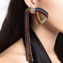 Load image into Gallery viewer, Very Long Multicolor Rhinestone summer Tassel Earrings IDW
