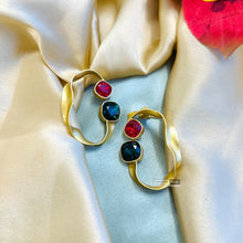 Load image into Gallery viewer, Gold matte Double Stone Svarovski American Diamond Stud Earrings
