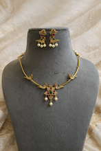 Load image into Gallery viewer, Peacock Lotus Kemp Stone Ethnic Temple Necklace set
