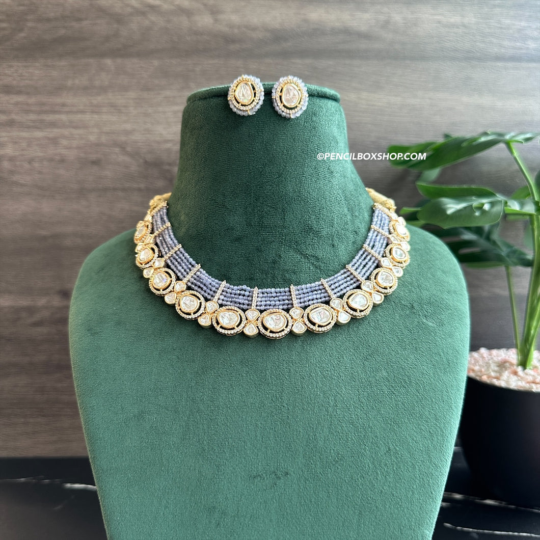 Nitya Purple Hydro Stone gold plated Tayani Necklace set.