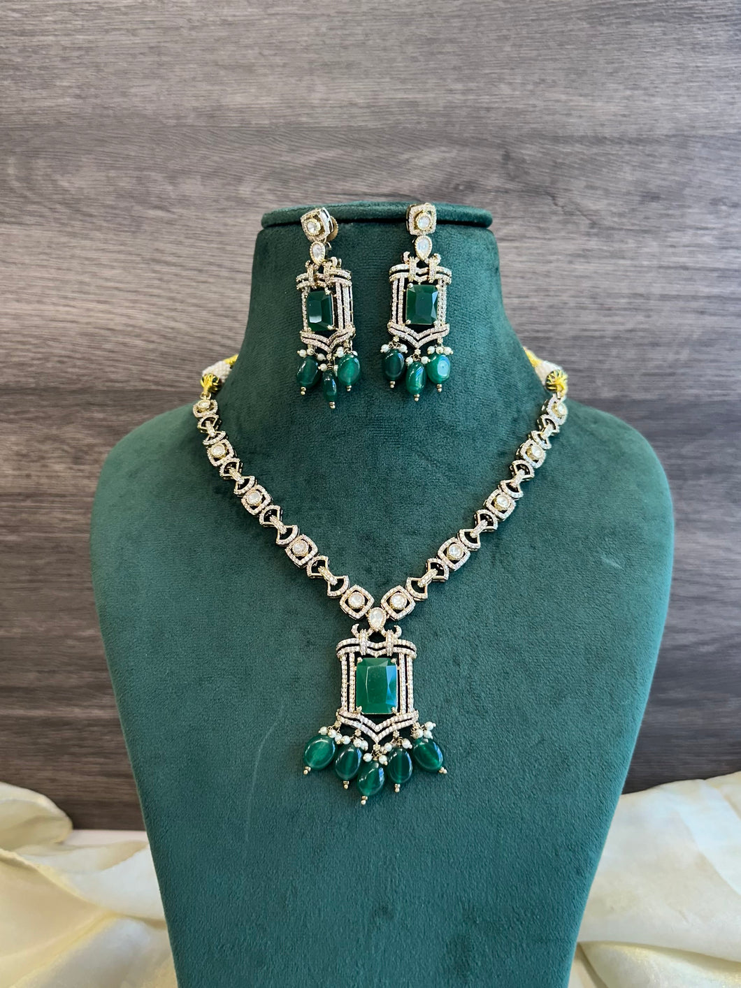 Tayani Gold plated Emerald Green Doublet Dainty Necklace set