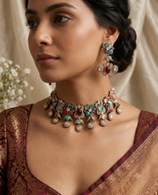 Load image into Gallery viewer, Sabya Inspired Celebrity Multicolored Gemstones Choker Premium Necklace set
