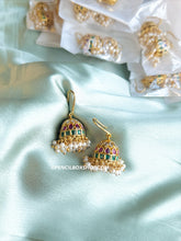 Load image into Gallery viewer, Charvi Small Kemp stone multicolor Fish Hook Jhumki Earrings
