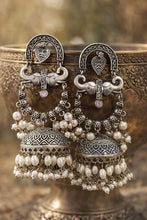 Load image into Gallery viewer, German silver lookalike Elephant Long Pearl Jhumka earrings
