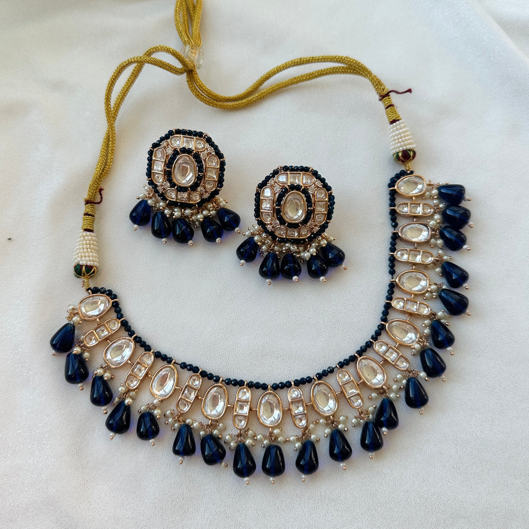 Crystal Kundan polki Tayani Beads Premium Necklace set